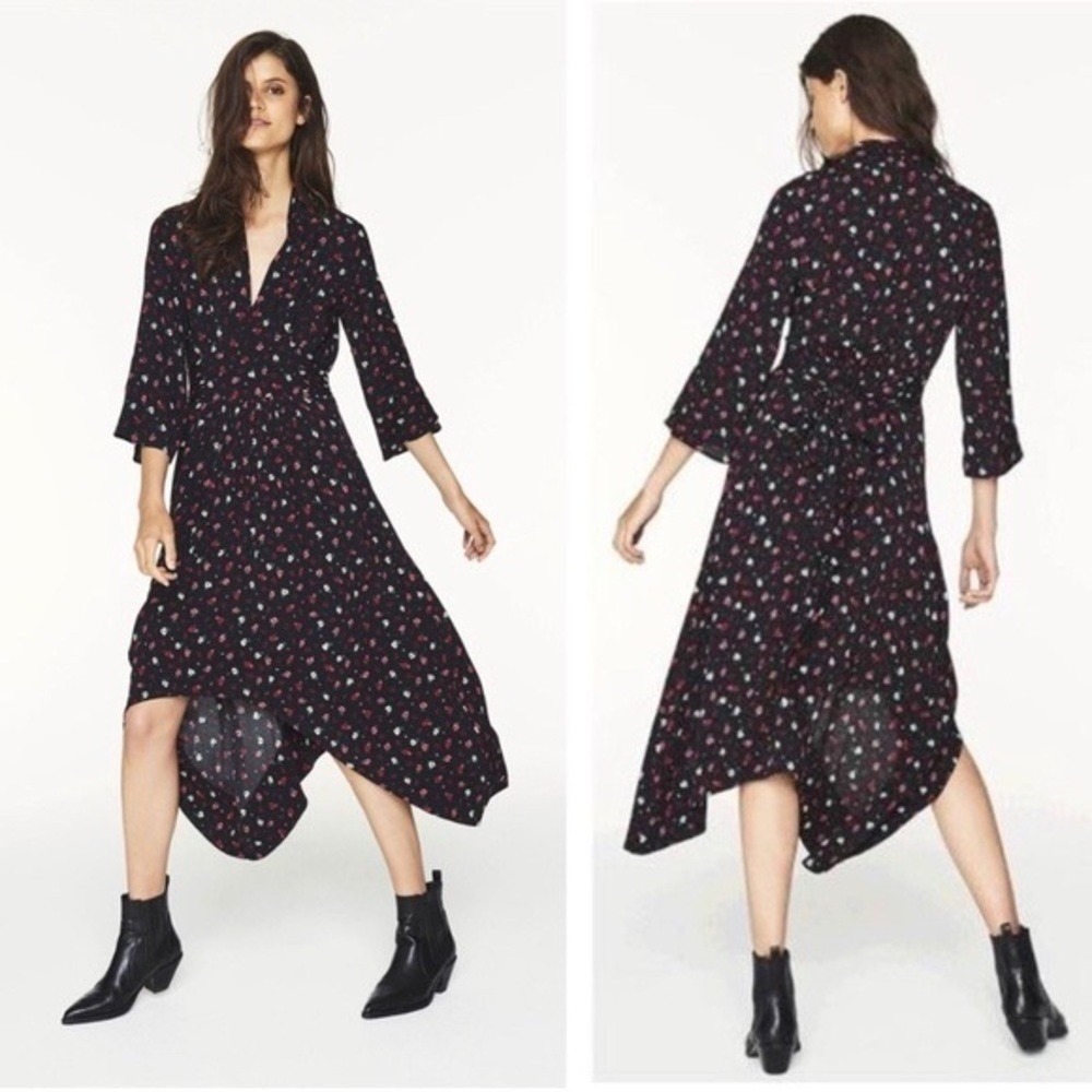 ba&sh Lilia Floral Midi Asymmetrical Dress